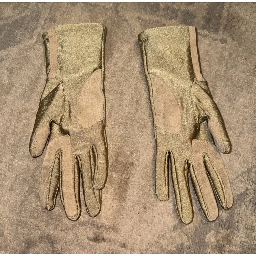 Isotoner Womens  Lined Beige Gold Knit Stretch Nylon Aris Winter Gloves One Size - Picture 2 of 4